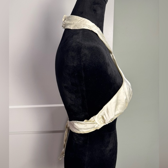 DANIELLE BERNSTEIN HIGH NECK STRETCH CHARMEUSE HALTER TOP white - Picture 2 of 6